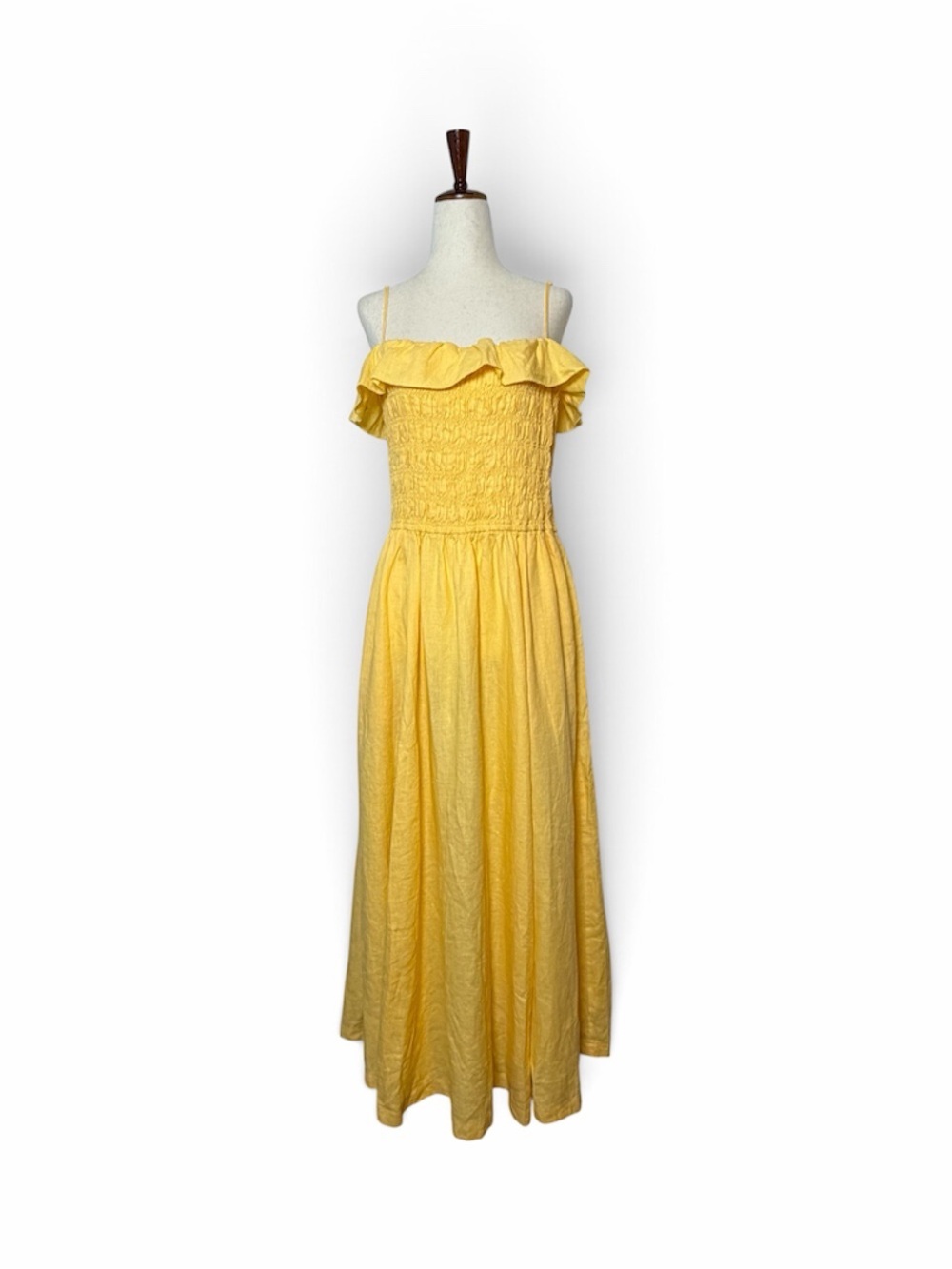 Aritzia Portea 100% Linen Dress XL Sunglow Yellow Smocked Midi Pockets NWT